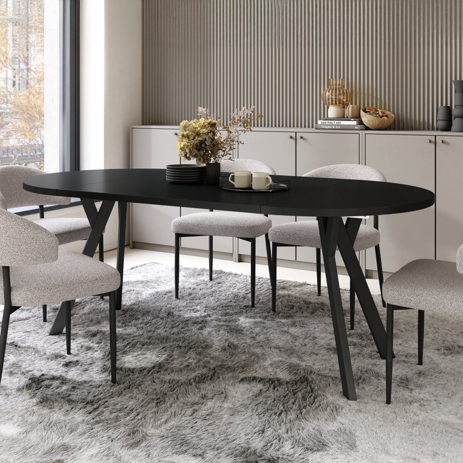 Aldo Modern Round to Oval Extendable Table – Black