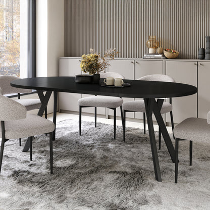 Aldo Modern Round to Oval Extendable Table – Black