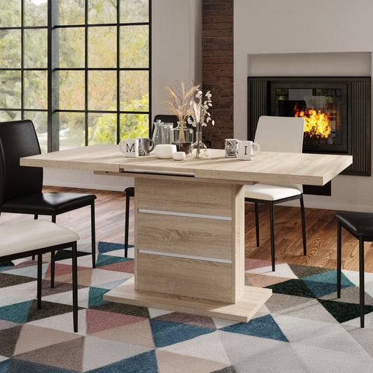 Piano Extendable Dining Table Modern Design - Sonoma Oak / White