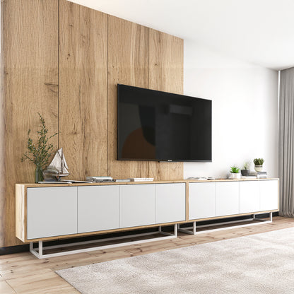 Apollo Modern TV Unit with Metal Base – White / Oak Wotan