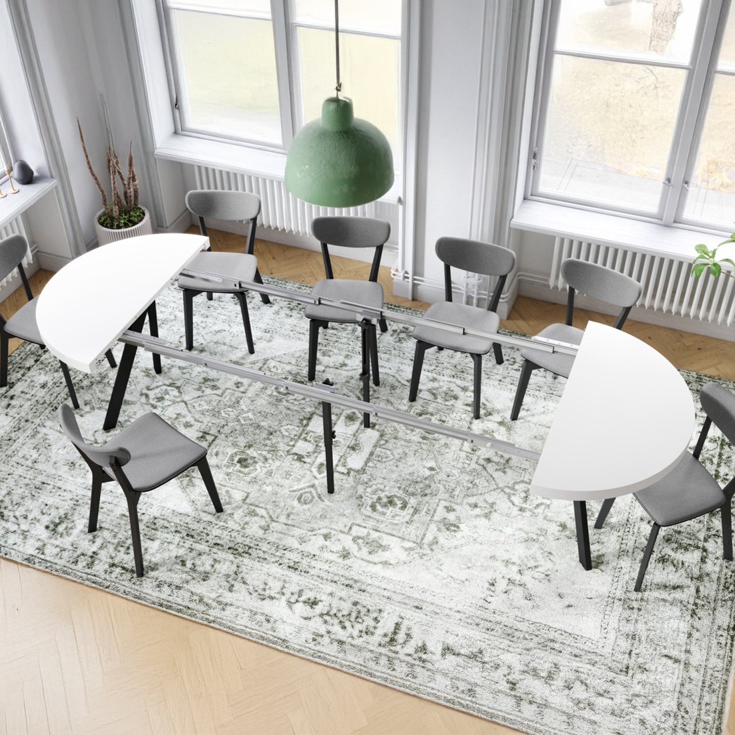 Expanso Round Extendable Dining Table with Y-Legs Loft - White / Black