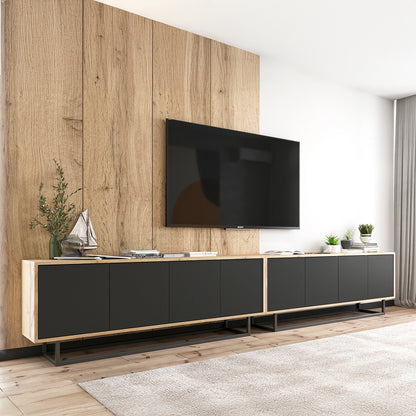 Apollo Modern TV Unit with Metal Base – Black / Oak Wotan