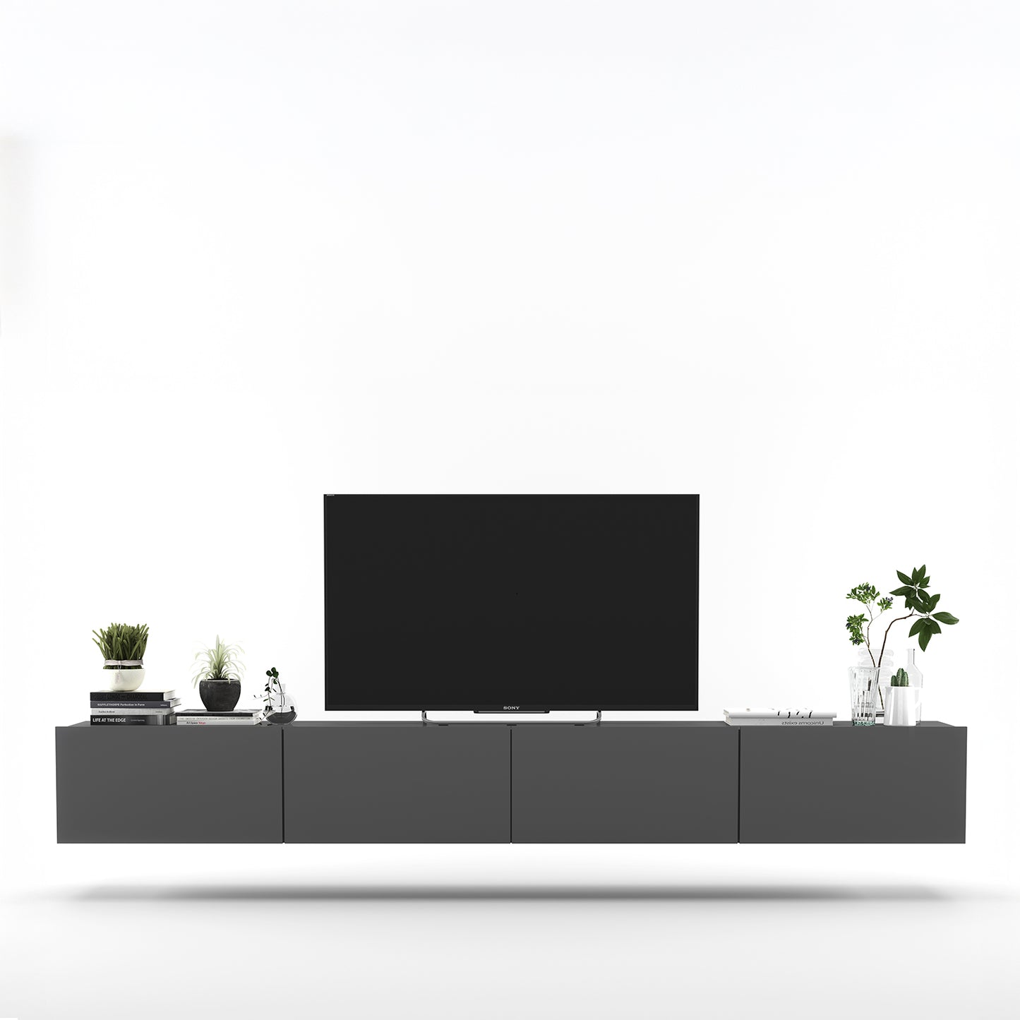 Enjoy Minimalist Wall-Mounted TV Unit – 4-Door Wide Design - Graphite
