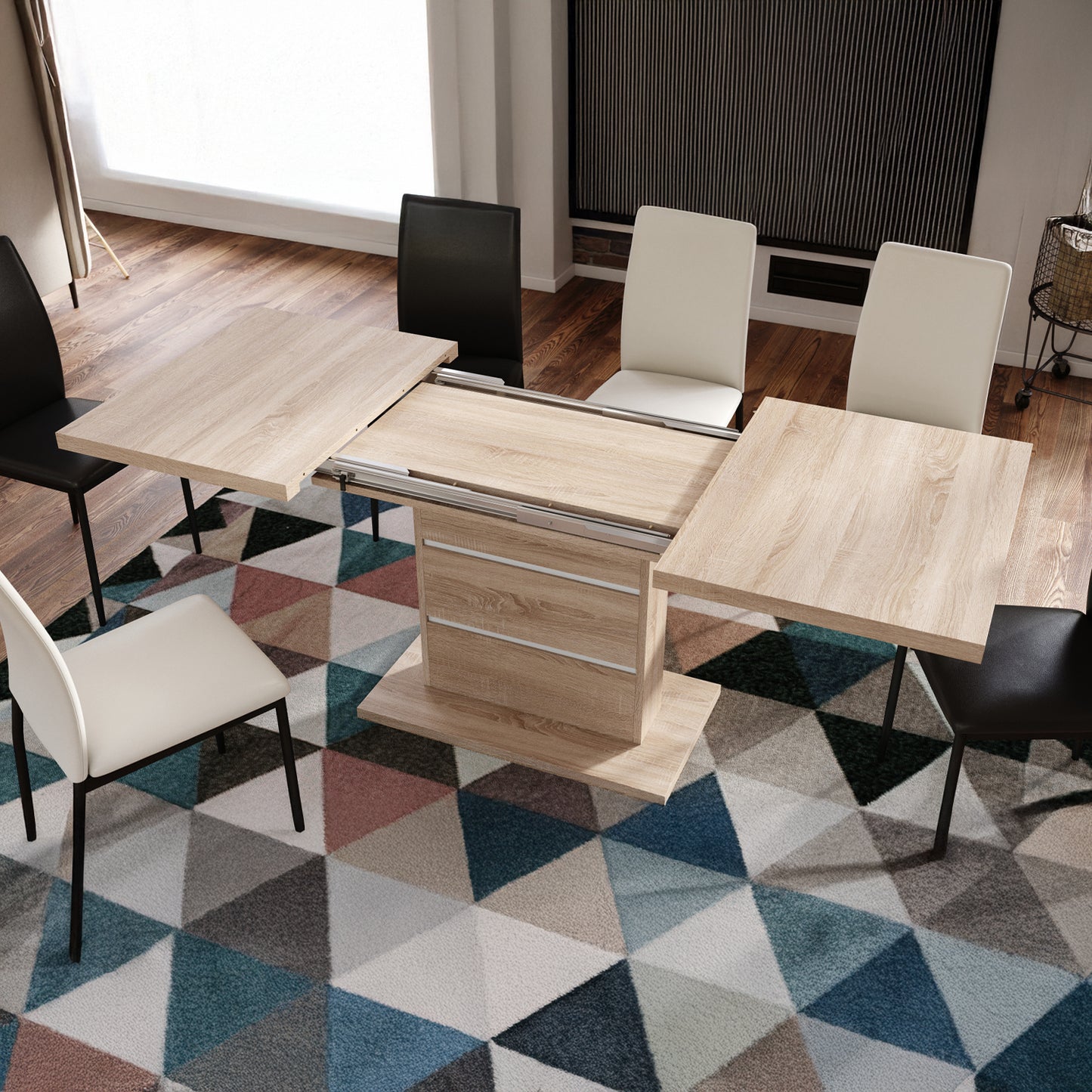 Piano Extendable Dining Table Modern Design - Sonoma Oak / White