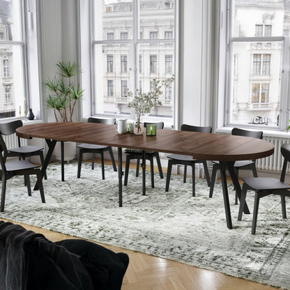 Expanso Round Extendable Dining Table with Y-Legs Loft - Brown Oak / Black