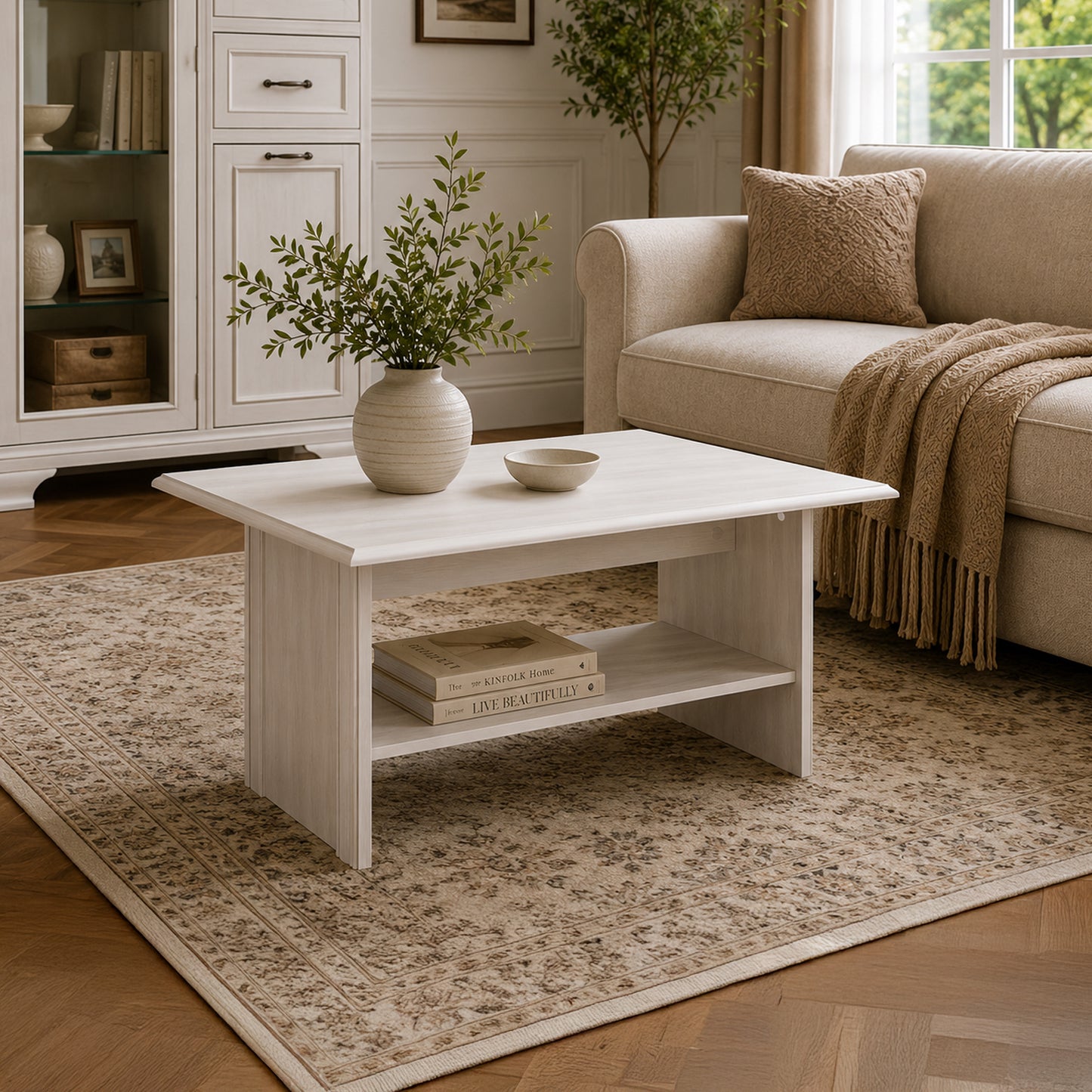 Tilda Elegant Coffee Table with Open Shelf - Fineline Crema
