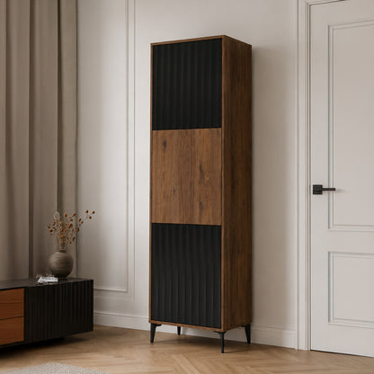 Rimini Premium Tall Cabinet with Textured Fronts - Elegant Oak / Black