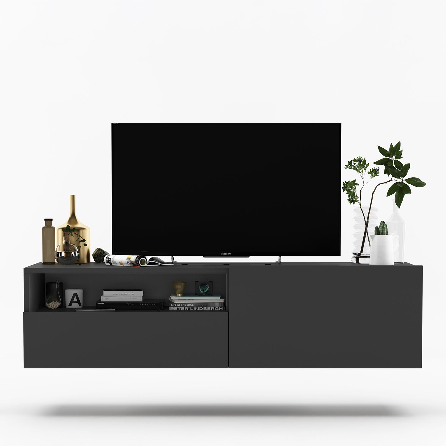 Enjoy Minimalist Wall-Mounted TV Unit with Open Shelf - Graphite