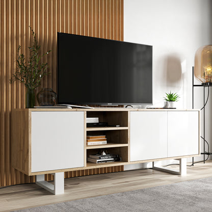 Apollo Modern TV Unit with Open Shelving and Metal Legs - White / Oak Wotan