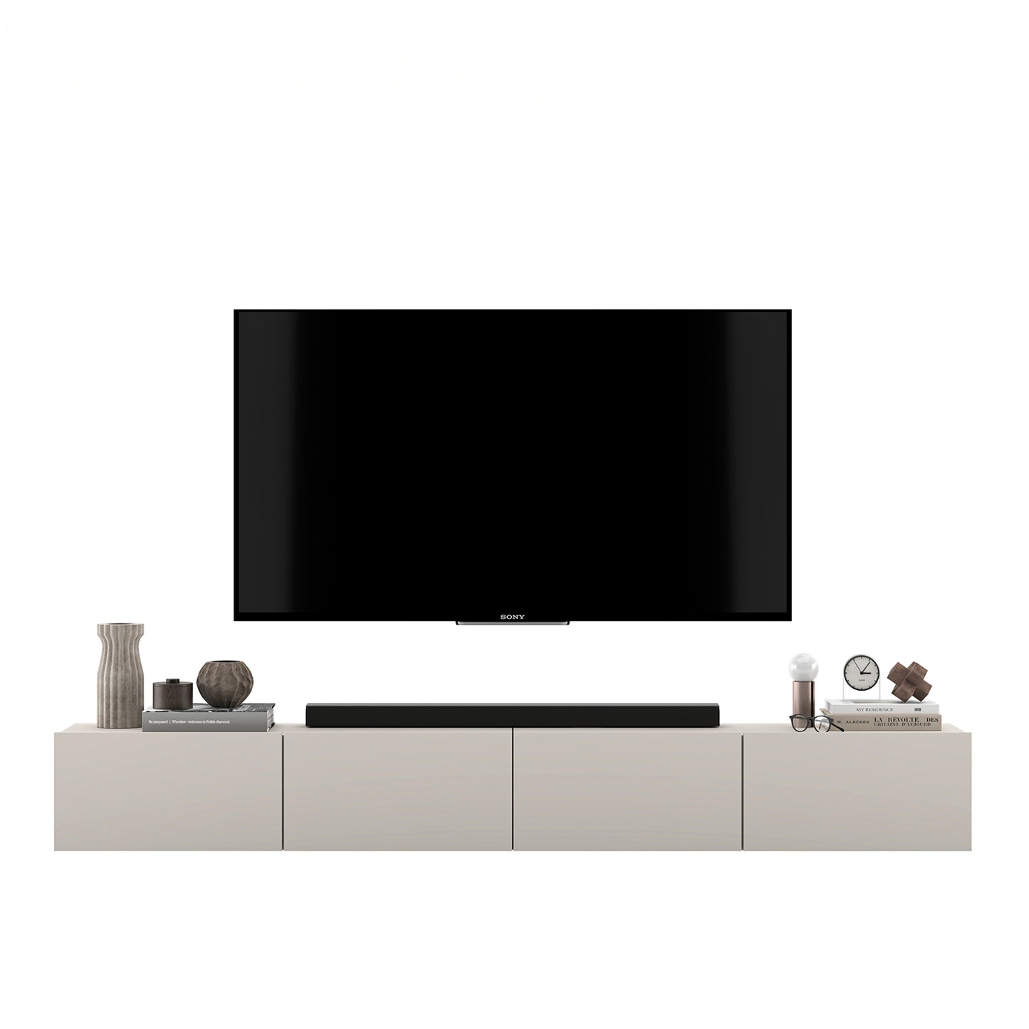 Enjoy Minimalist Wall-Mounted TV Unit – 4-Door Wide Design - Cashmere