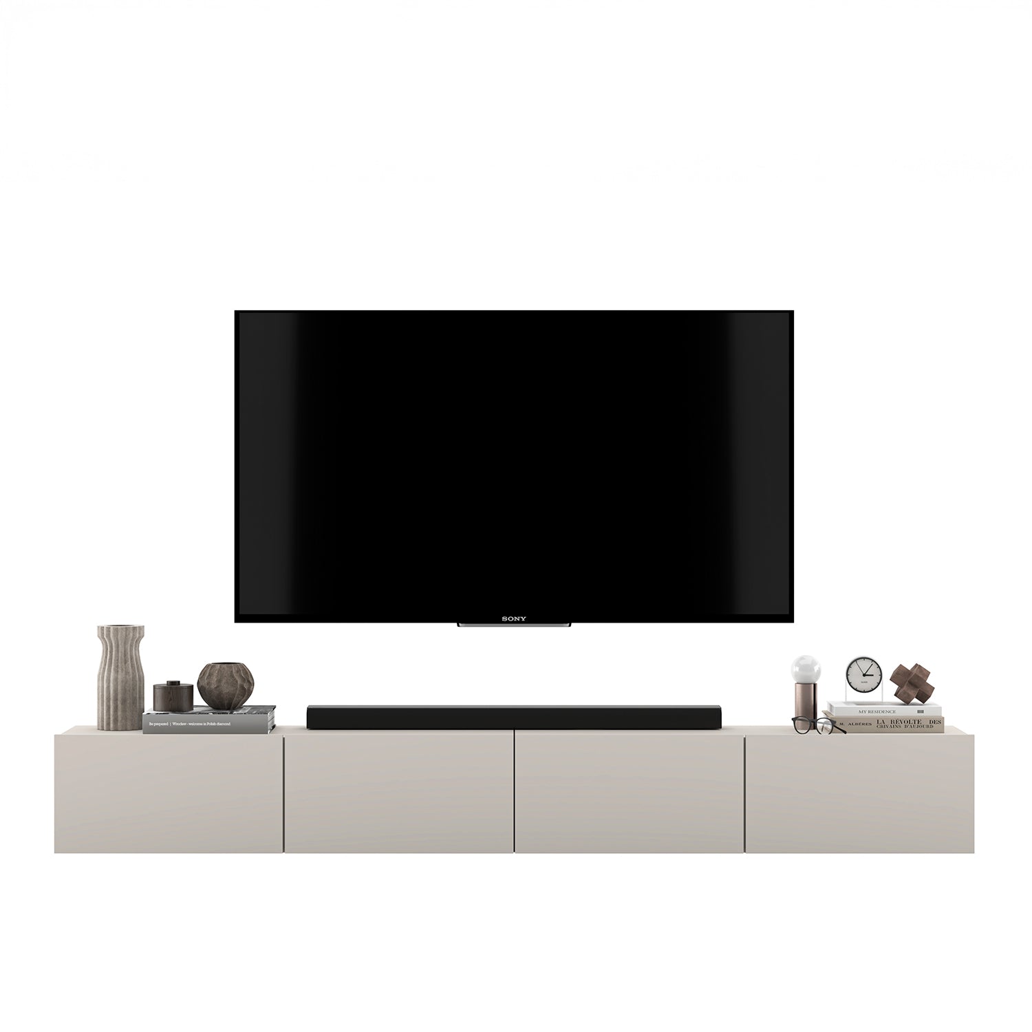 Enjoy Minimalist Wall-Mounted TV Unit – 4-Door Wide Design - Cashmere