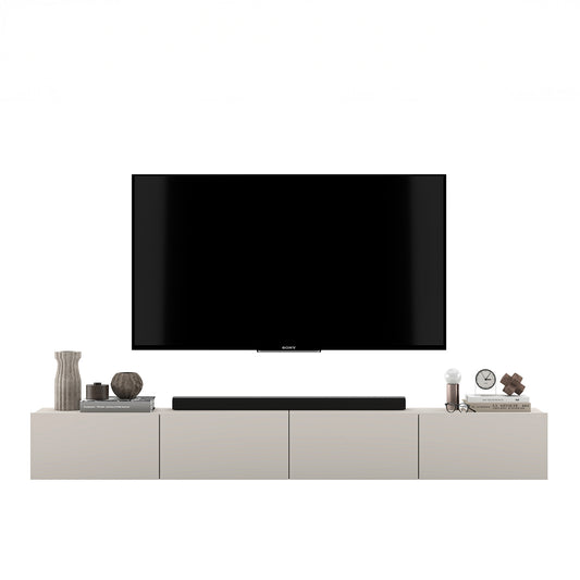 Enjoy Minimalist Wall-Mounted TV Unit – 4-Door Wide Design - Cashmere