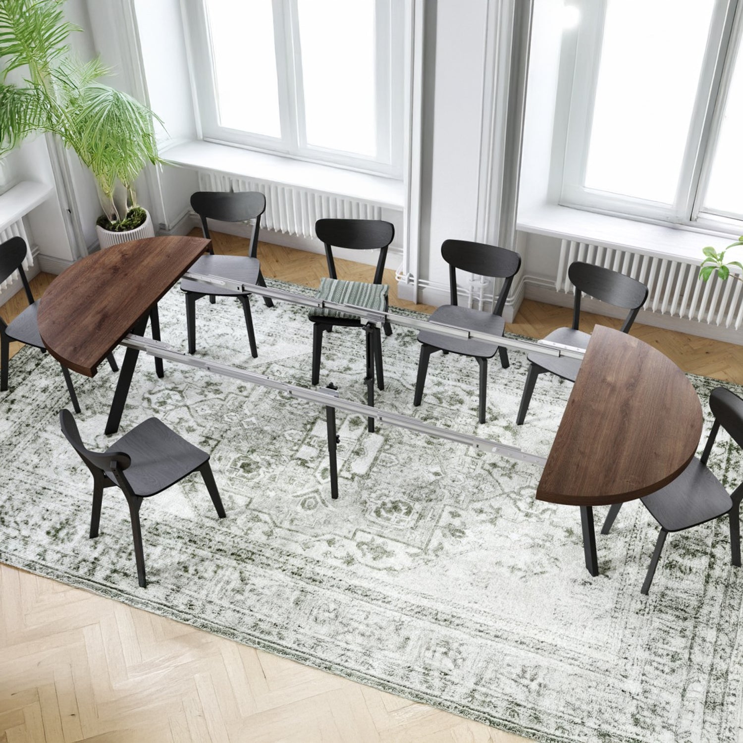 Expanso Round Extendable Dining Table with Y-Legs Loft - Brown Oak / Black