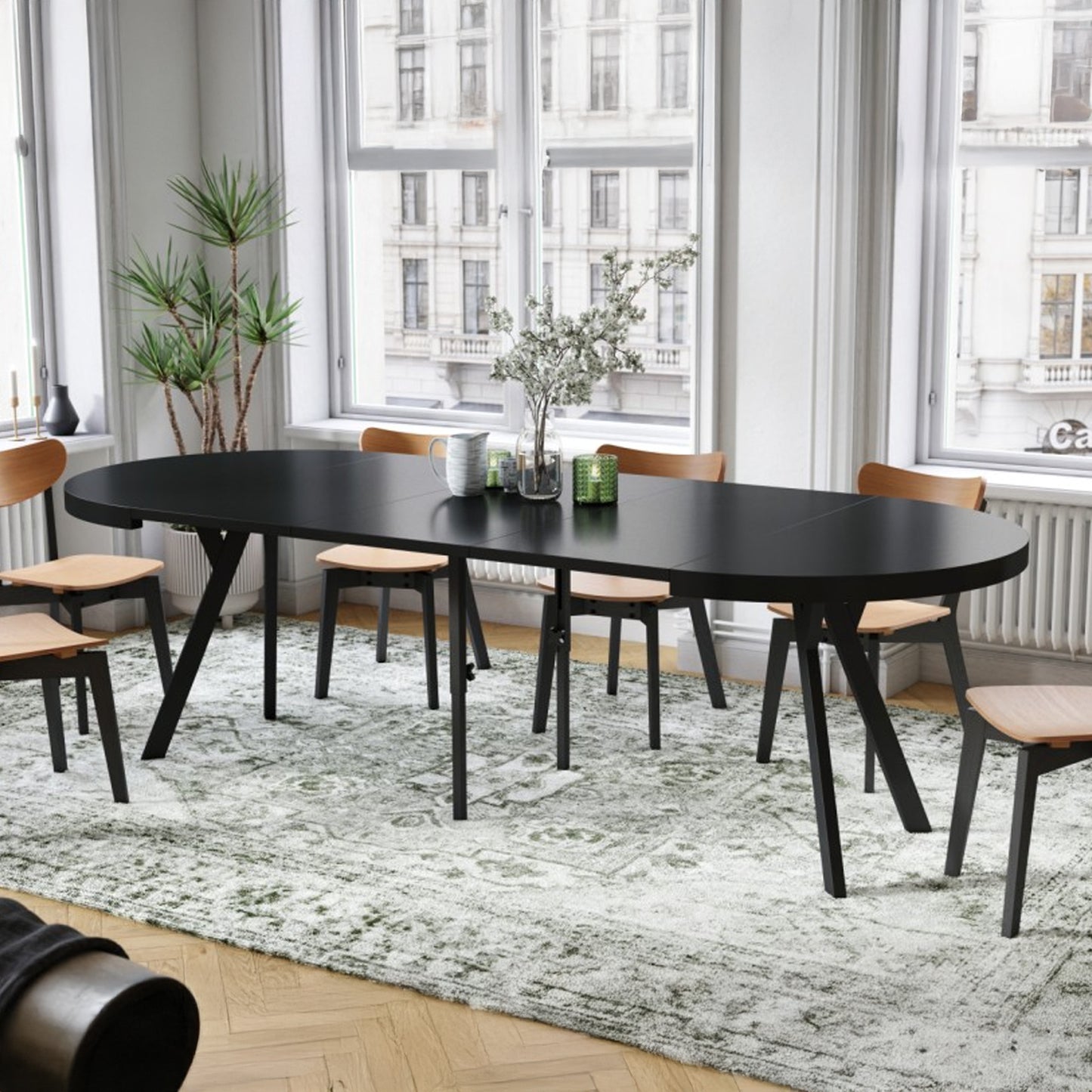 Expanso Round Extendable Dining Table with Y-Legs Loft - Black Matt