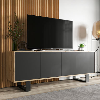 Apollo Modern TV Unit with 4-Door Design and Metal Legs – Black / Oak Wotan