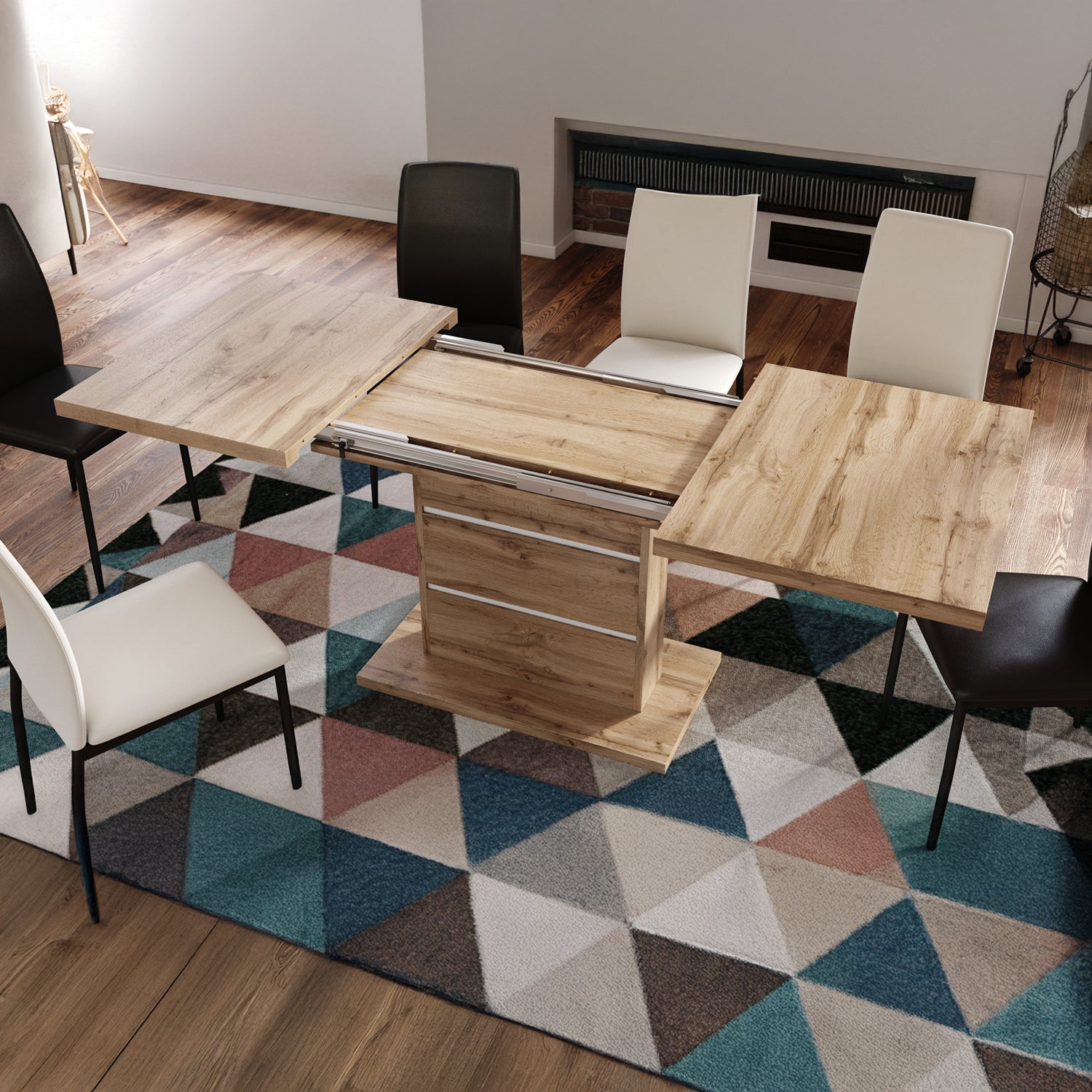 Piano Extendable Dining Table Modern Design - Wotan Oak / White