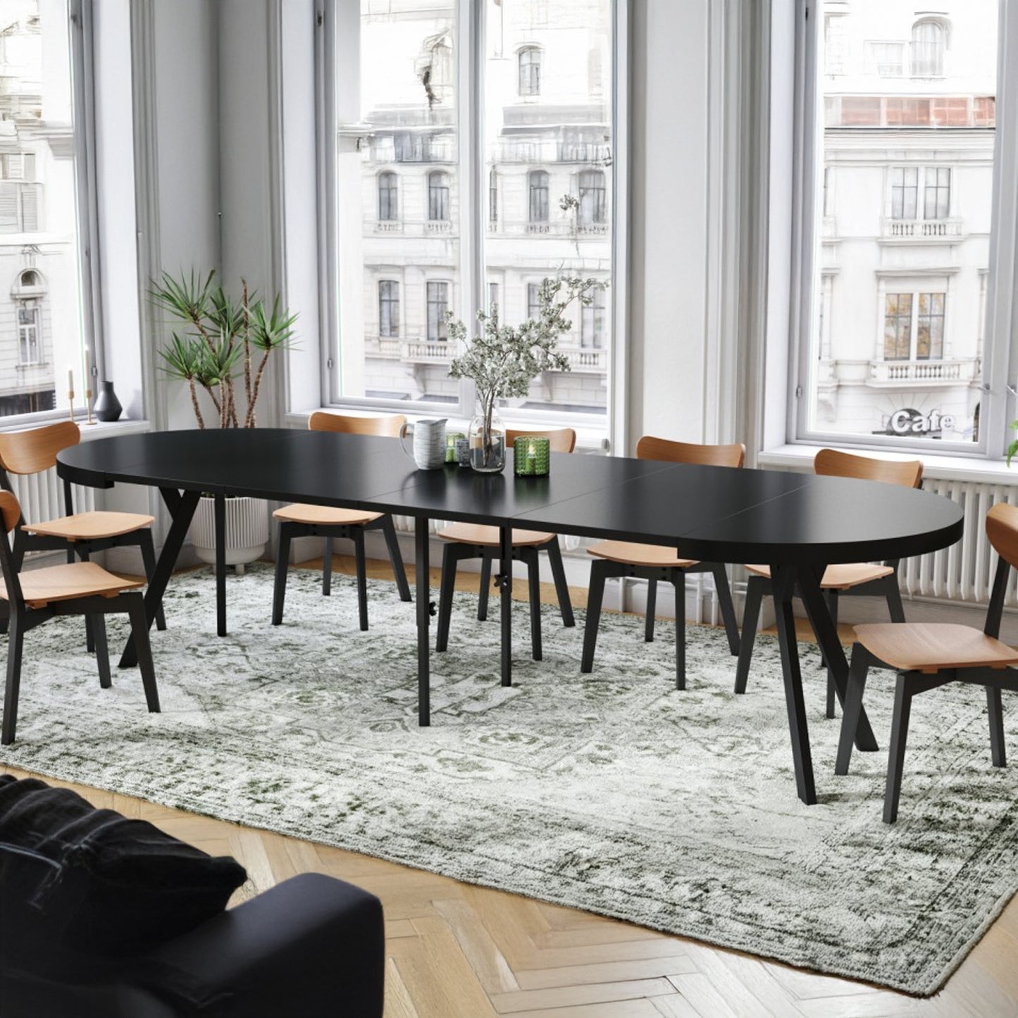 Expanso Round Extendable Dining Table with Y-Legs Loft - Black Matt