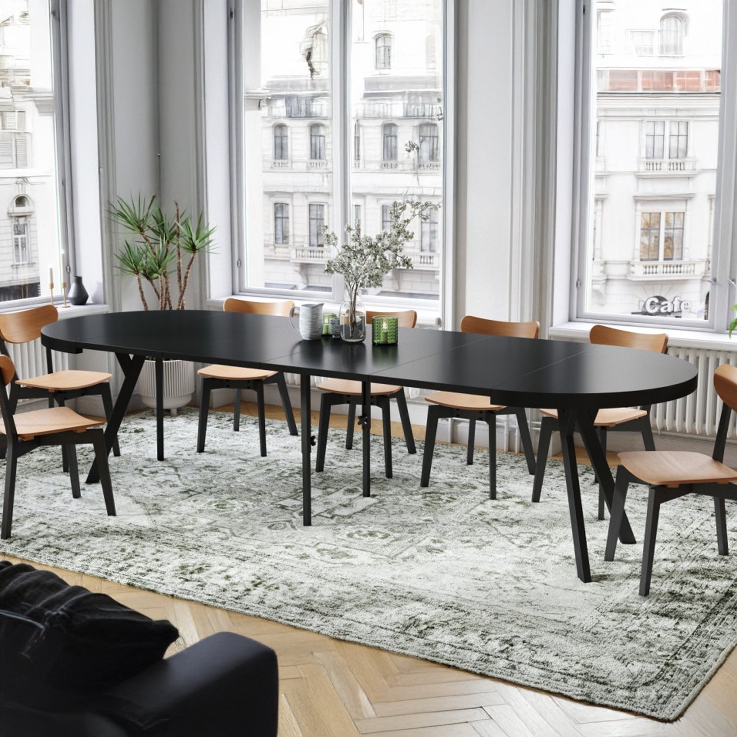 Expanso Round Extendable Dining Table with Y-Legs Loft - Black Matt