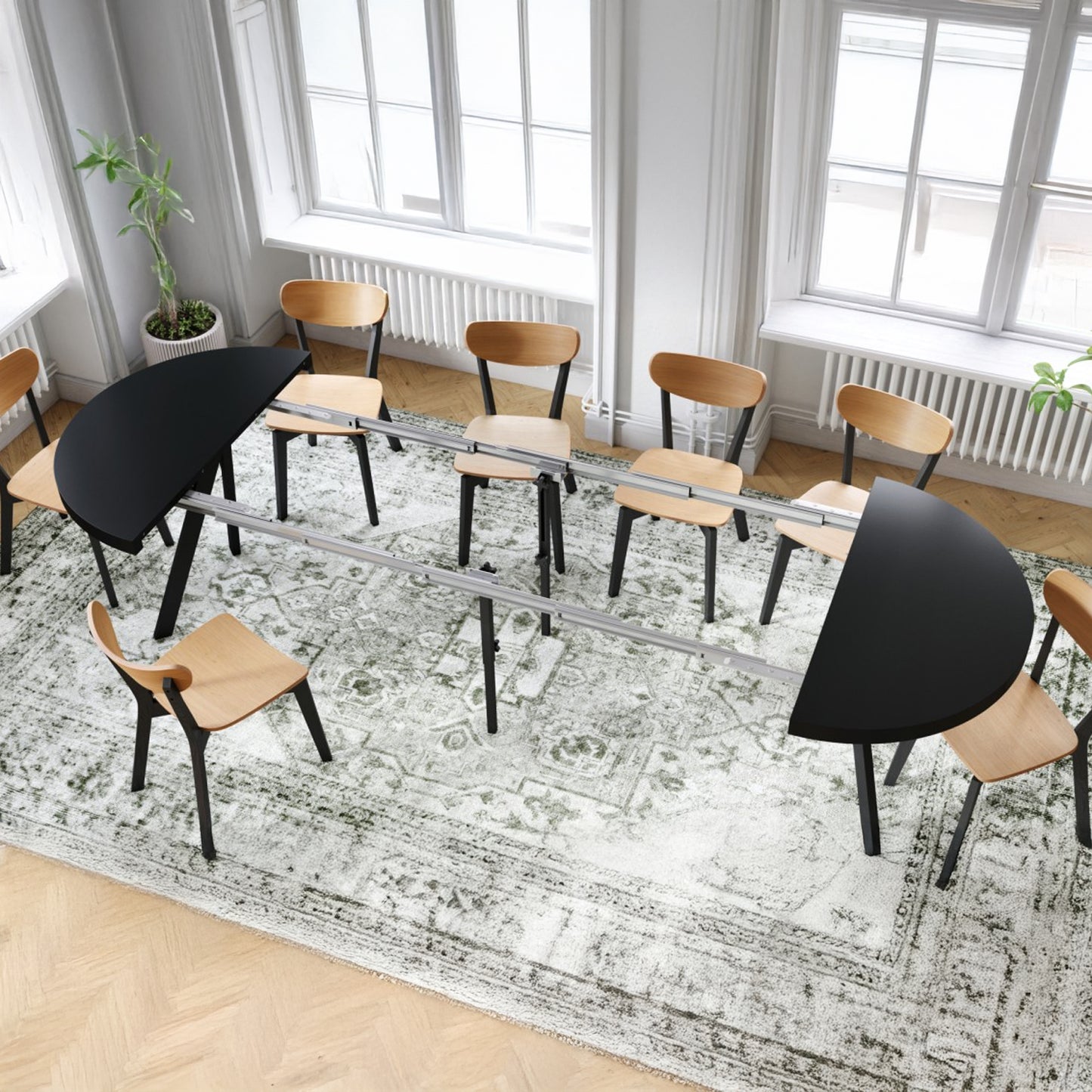 Expanso Round Extendable Dining Table with Y-Legs Loft - Black Matt
