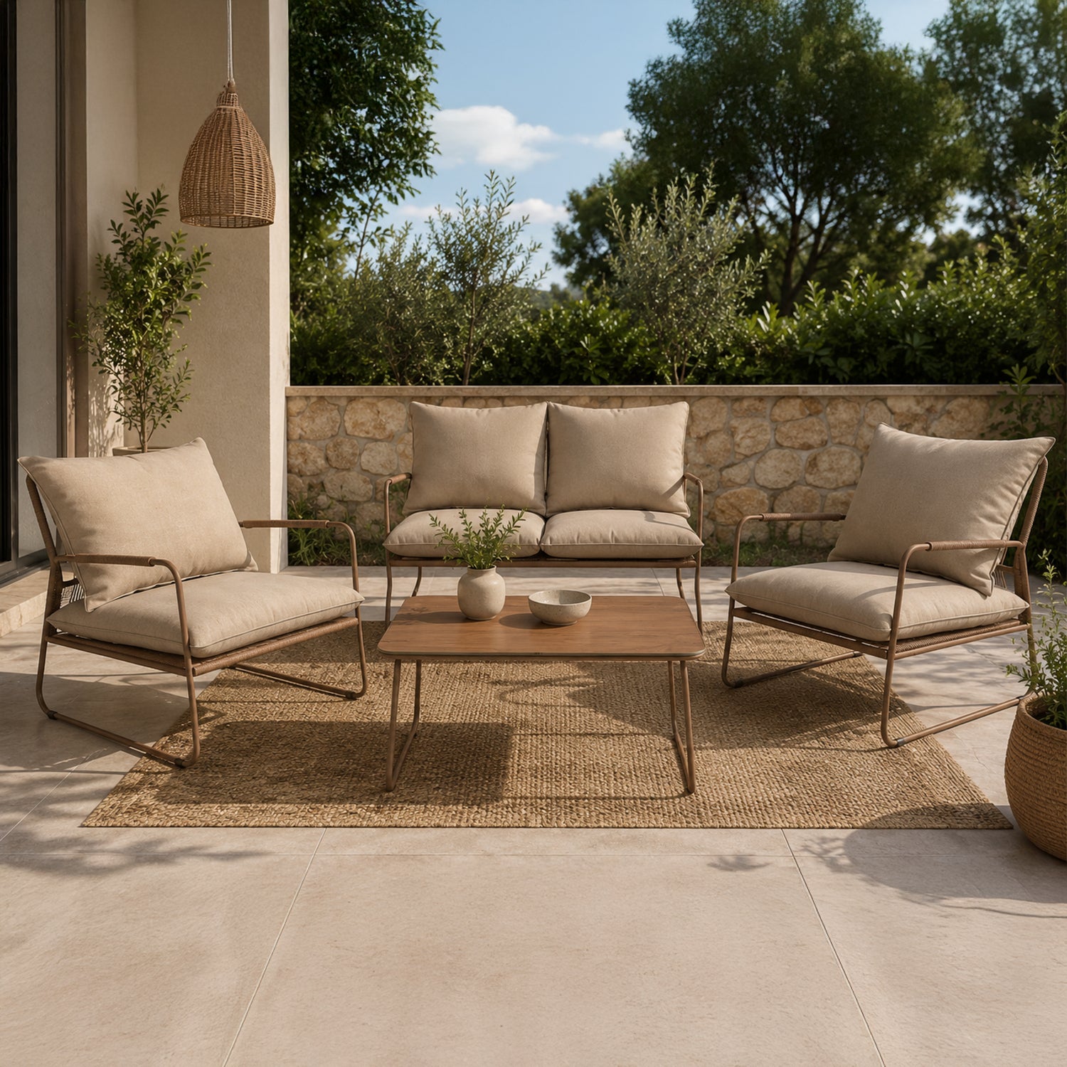 Dara Outdoor Lounge Set with Coffee Table - Beige
