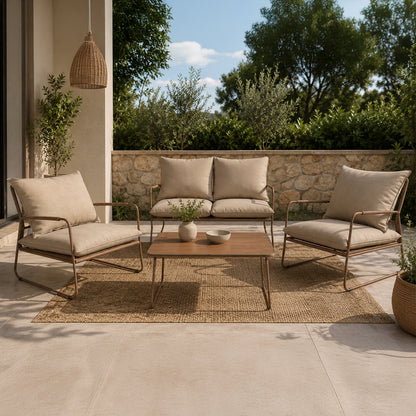 Dara Outdoor Lounge Set with Coffee Table - Beige