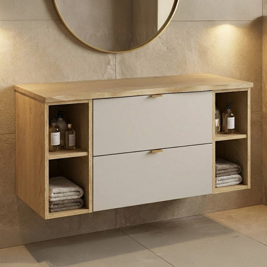 Dalia 2 Drawer Bathroom Cabinet Vanity Unit 100cm with Worktop and Two Open Shelving
