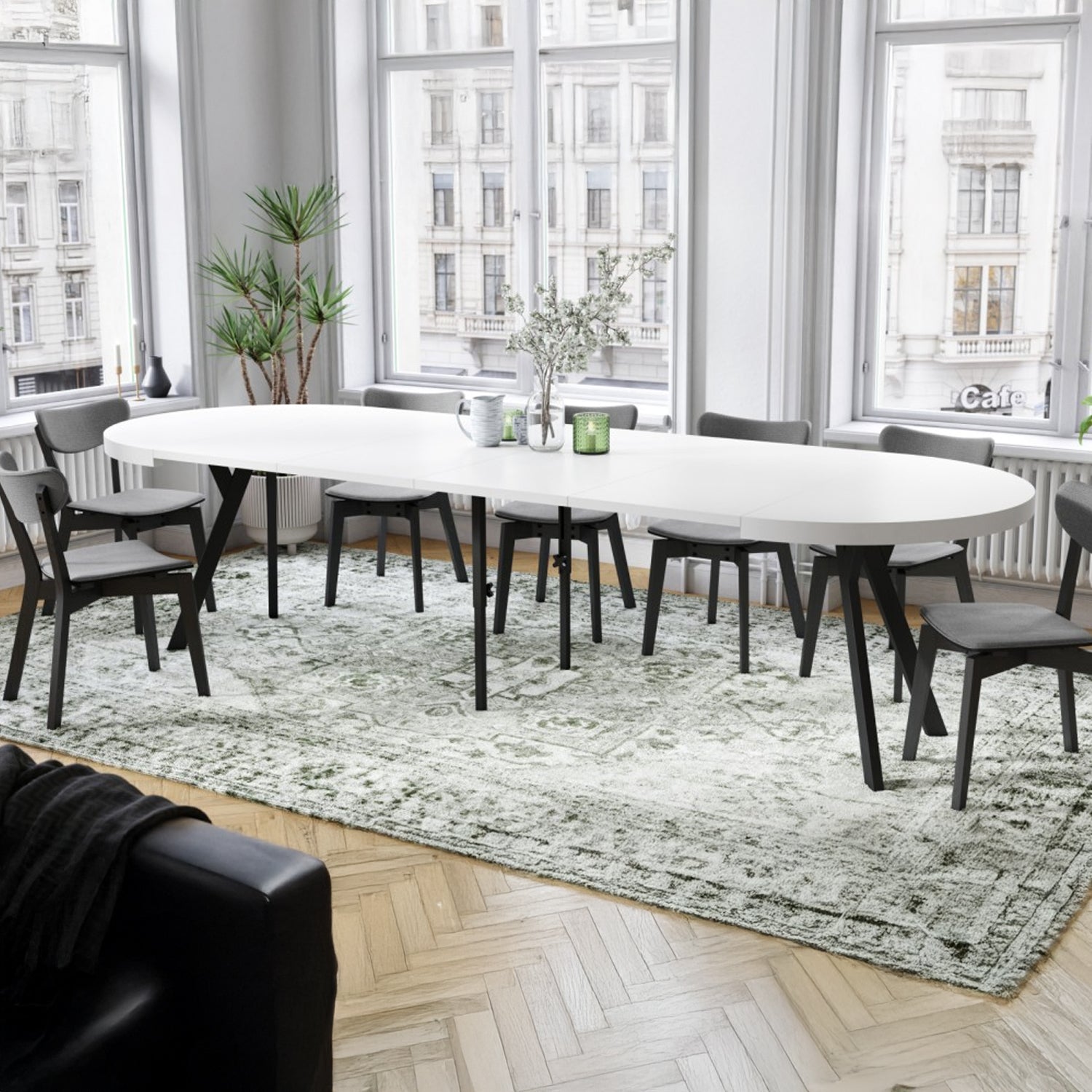 Expanso Round Extendable Dining Table with Y-Legs Loft - White / Black