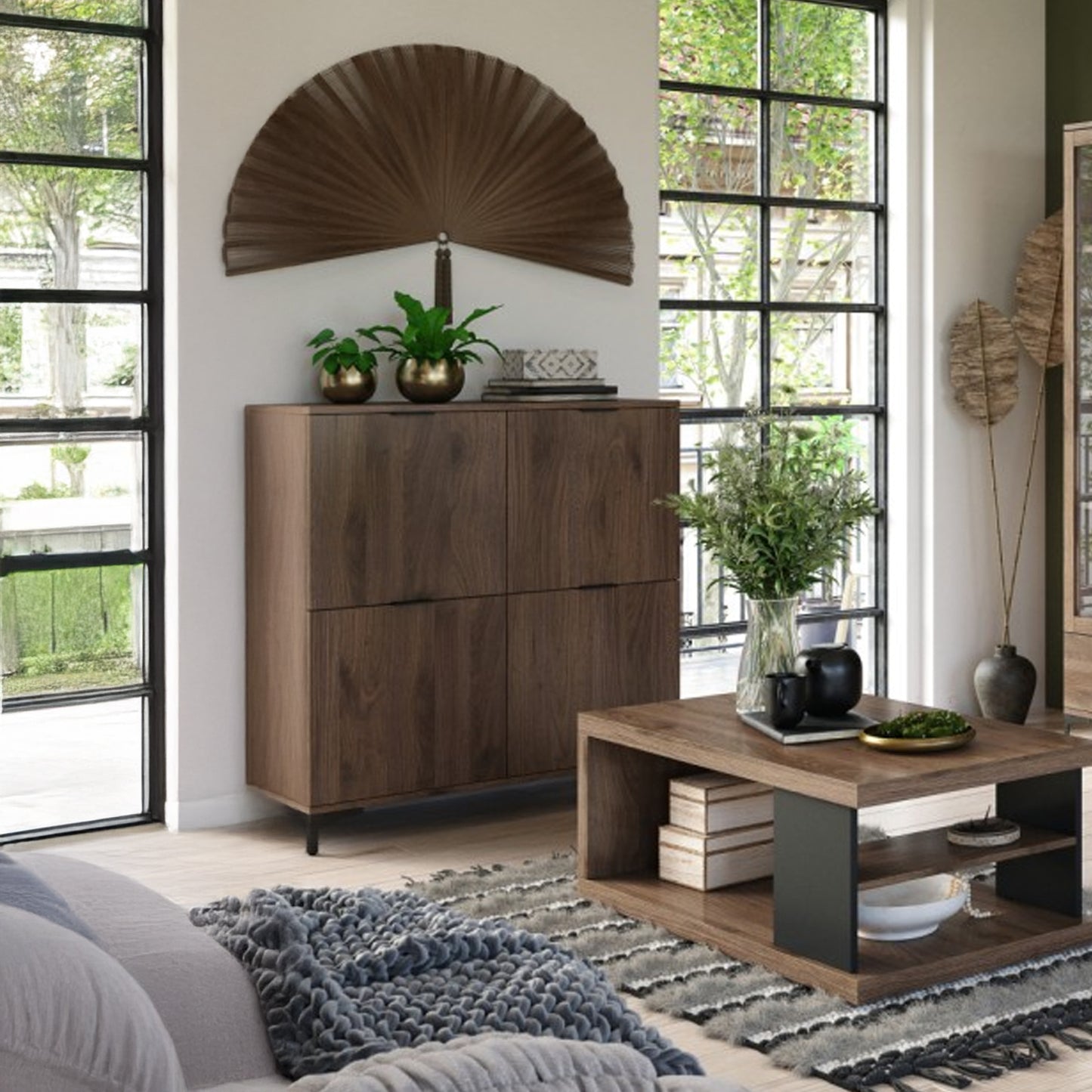 Lana Modern Sideboard with Four Doors - Elegant Walnut