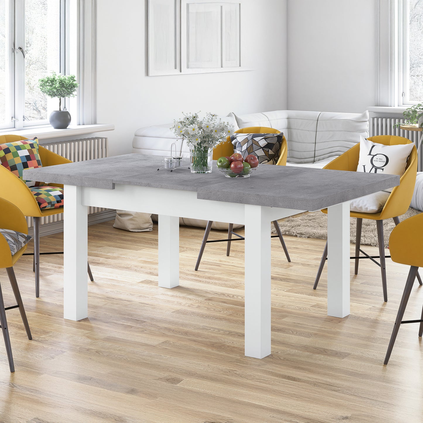 Royal Modern Extendable Dining Table – Concrete / White