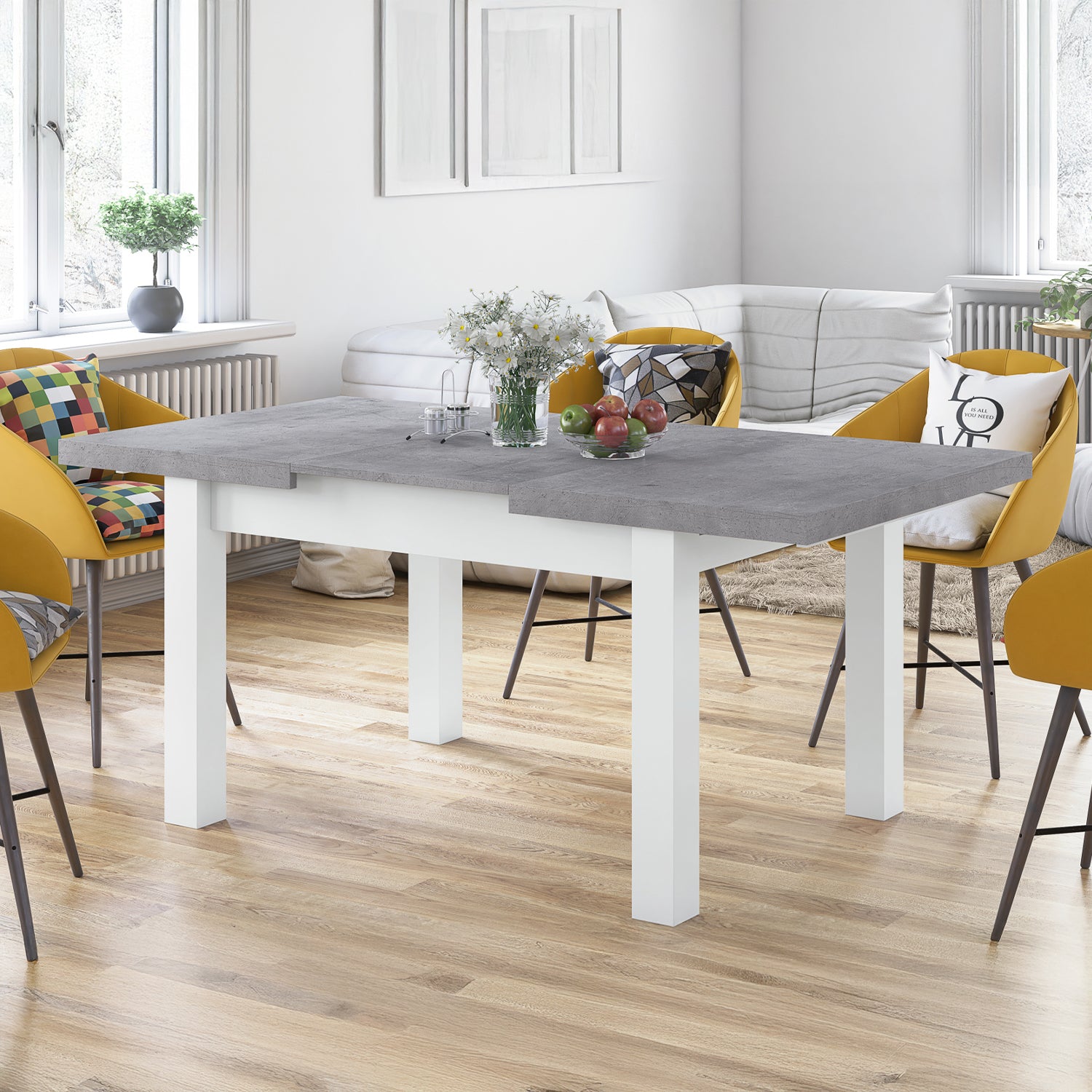 Royal Modern Extendable Dining Table – Concrete / White