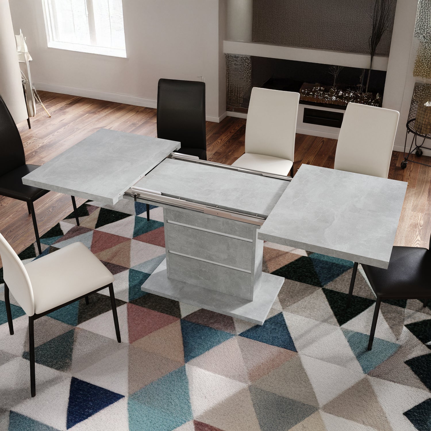 Piano Extendable Dining Table Modern Design - Concrete / White