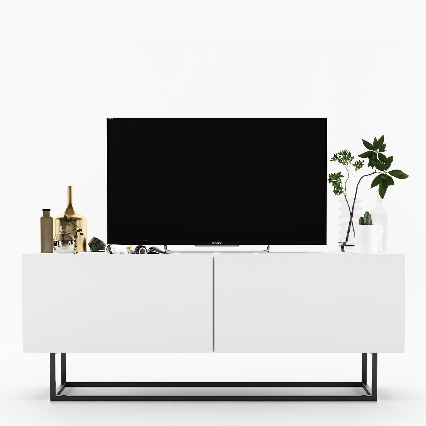 Enjoy Minimalist Freestanding TV Unit with Metal Base – White