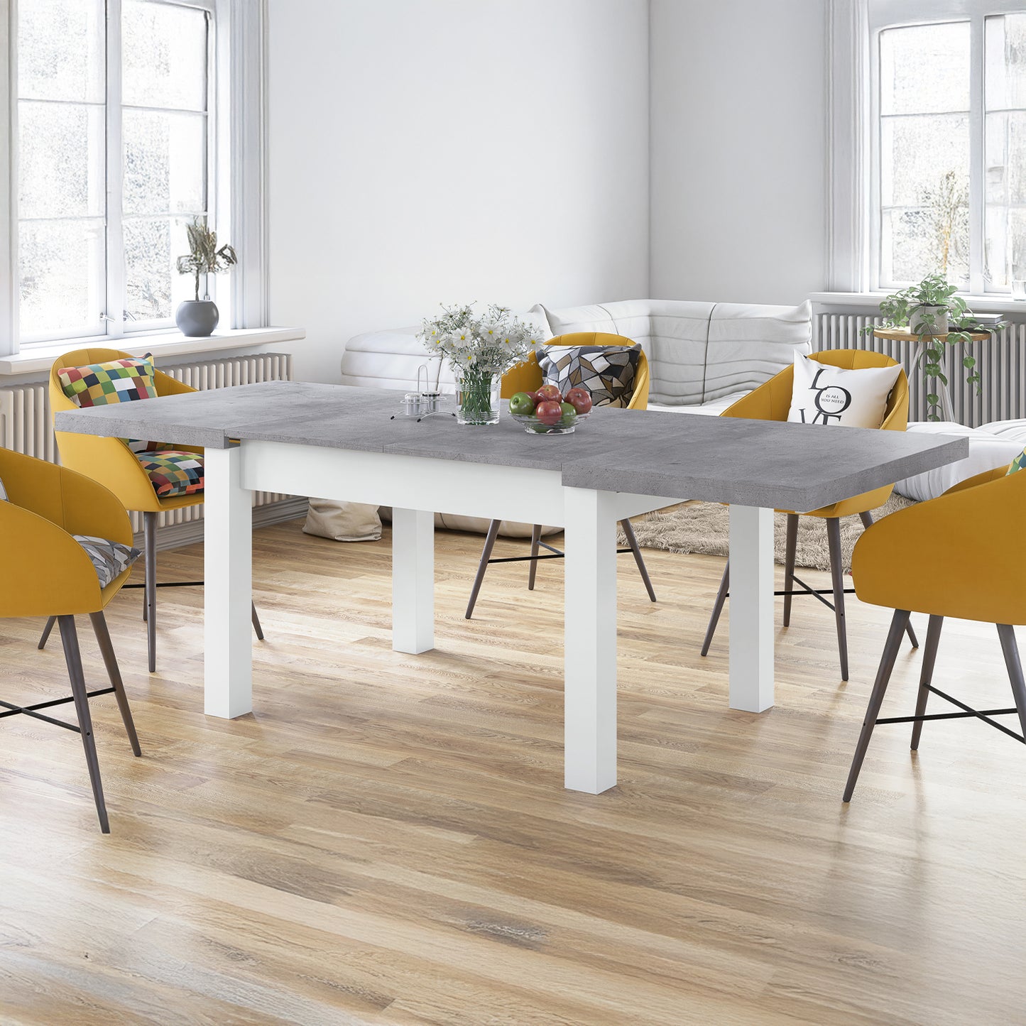 Royal Modern Extendable Dining Table – Concrete / White