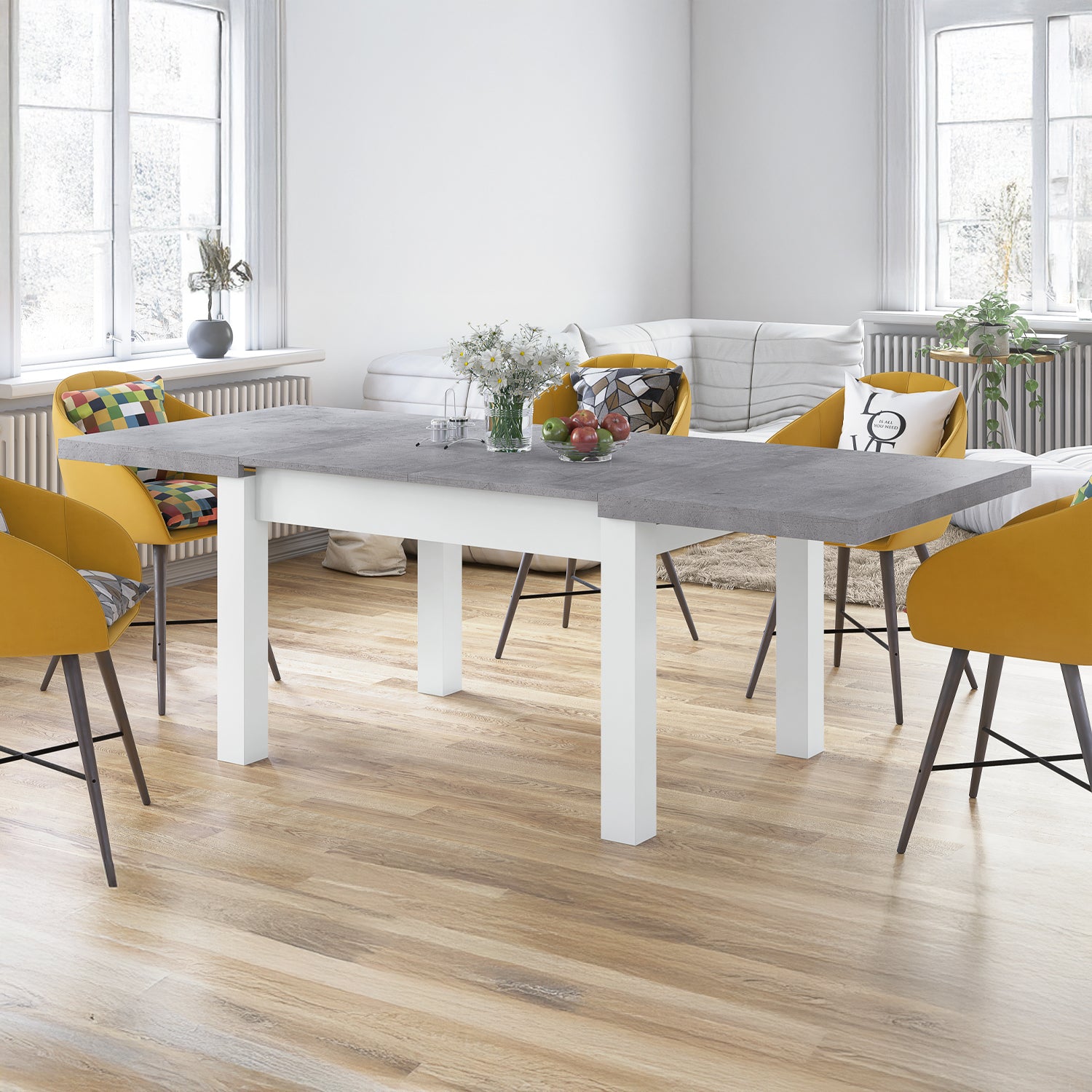 Royal Modern Extendable Dining Table – Concrete / White