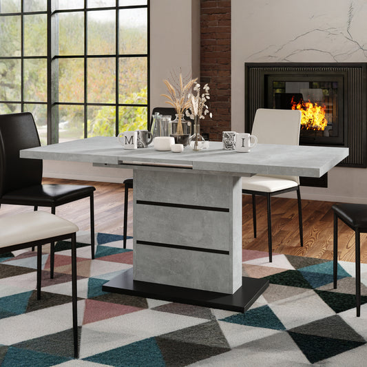 Piano Extendable Dining Table Modern Design - Concrete / Black