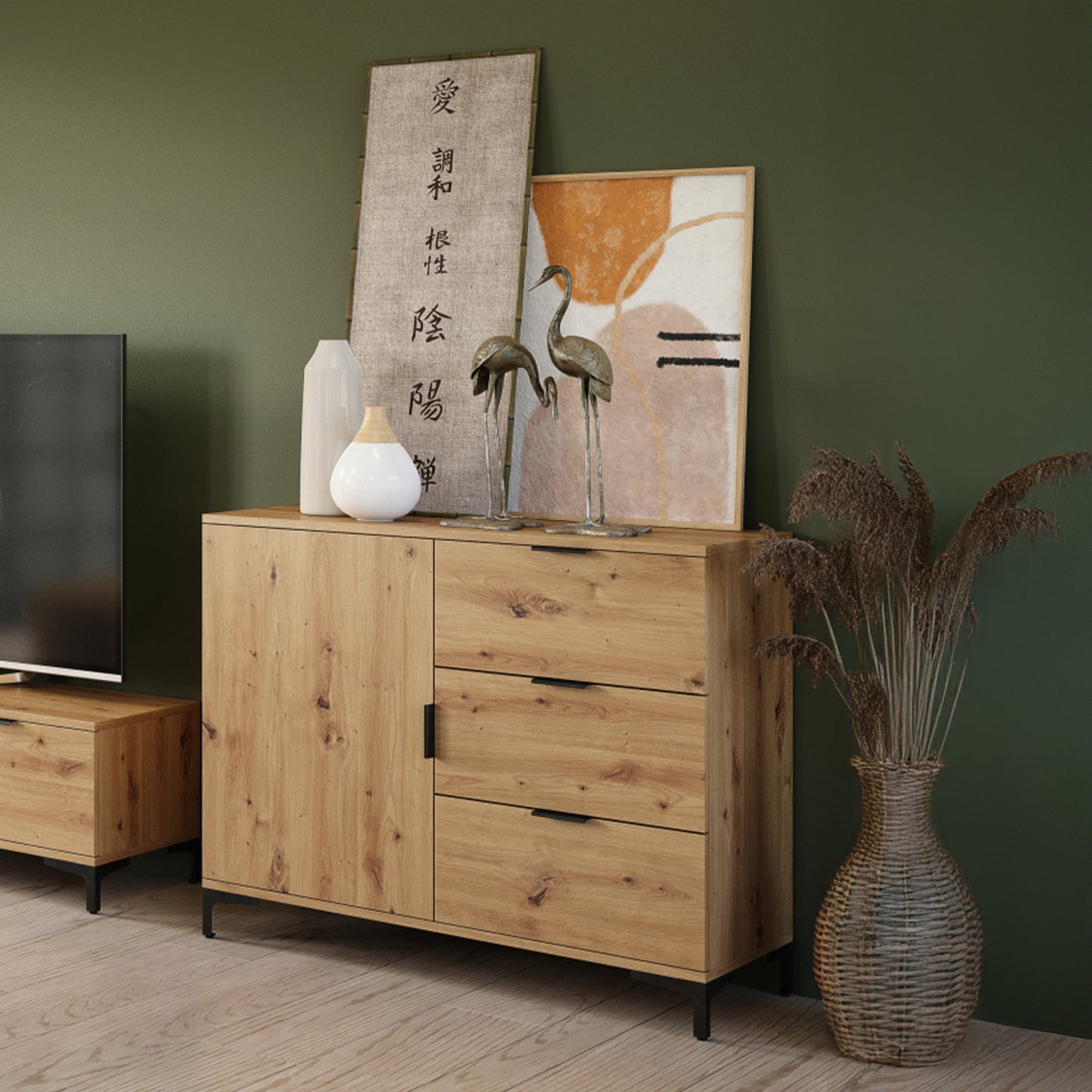 Lana Modern Sideboard with Drawers and Cabinet – Oak Artisan