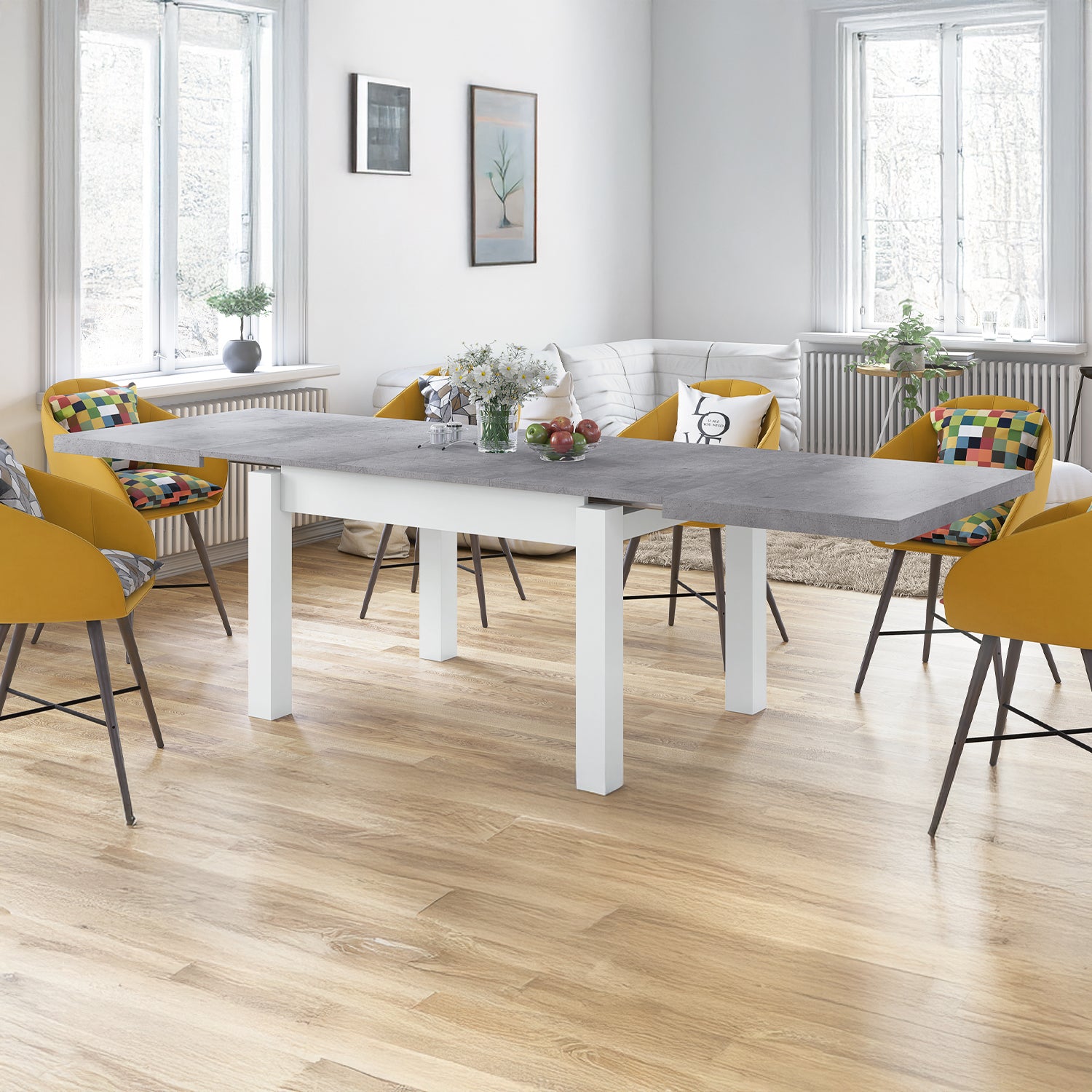 Royal Modern Extendable Dining Table – Concrete / White