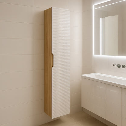 Luxor 3D Diamond Pattern 1 Door Tall Bathroom Cabinet - Oak / Beige