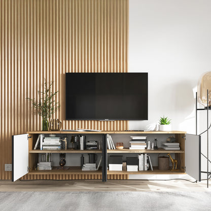 Apollo Modern Wall-Mounted Wide TV Unit with Open Shelving – Black / Oak Wotan