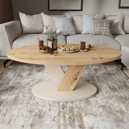 Lova Modern Coffee Table Oval Design - Artisan Oak / Beige