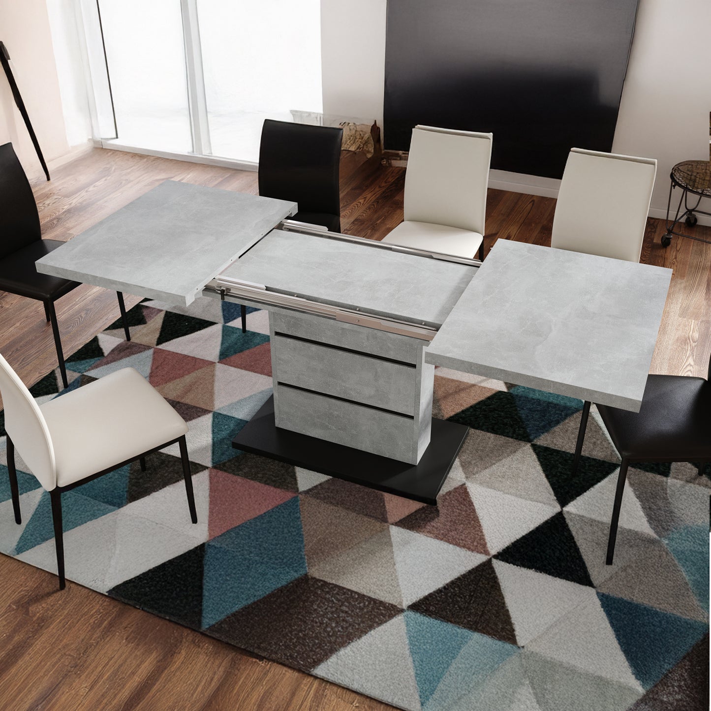 Piano Extendable Dining Table Modern Design - Concrete / Black