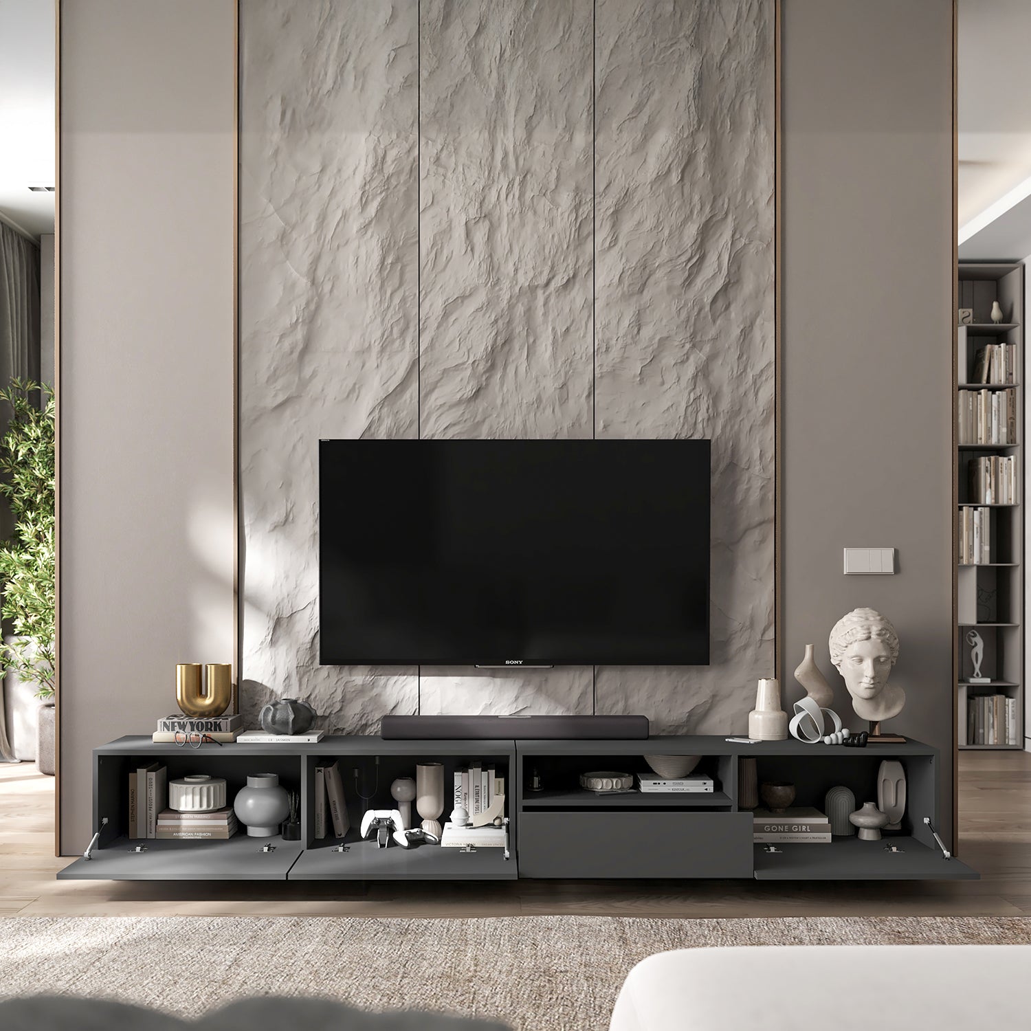 Enjoy Modern Style TV Stand Unit with Open Shelf 240cm - Graphite