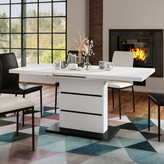 Piano Extendable Dining Table Modern Design - White / Black