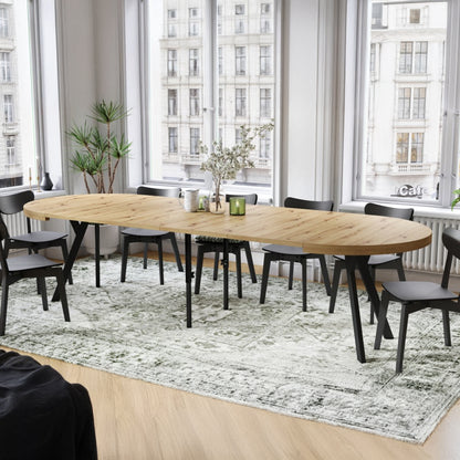 Expanso Round Extendable Dining Table with Y-Legs Loft - Artisan Oak / Black