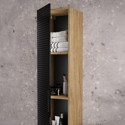 Luxor 3D Diamond Pattern 1 Door Tall Bathroom Cabinet - Oak / Black