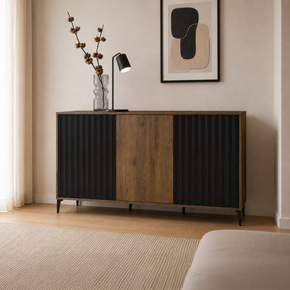 Rimini Premium 3 Door Sideboard with Textured Fronts - Elegant Oak / Black