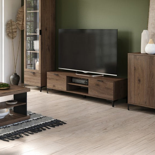Lana Modern TV Stand with Open Shelving - Elegant Walnut