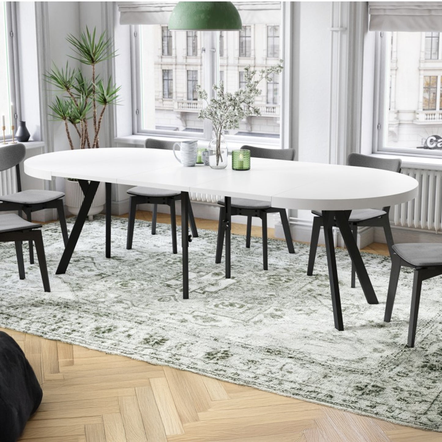Expanso Round Extendable Dining Table with Y-Legs Loft - White / Black