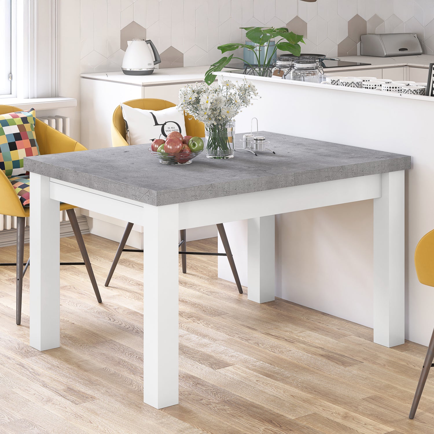 Royal Modern Extendable Dining Table – Concrete / White