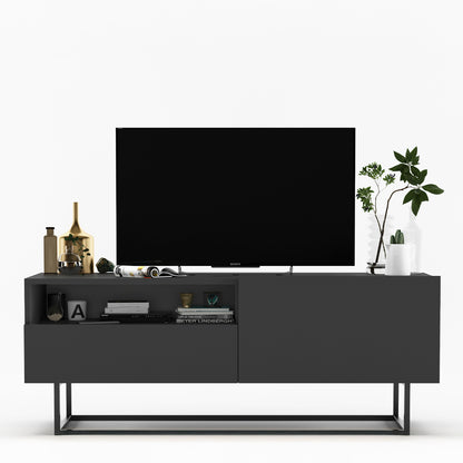 Enjoy Minimalist Freestanding TV Unit with Open Shelf and Metal Base – Graphite